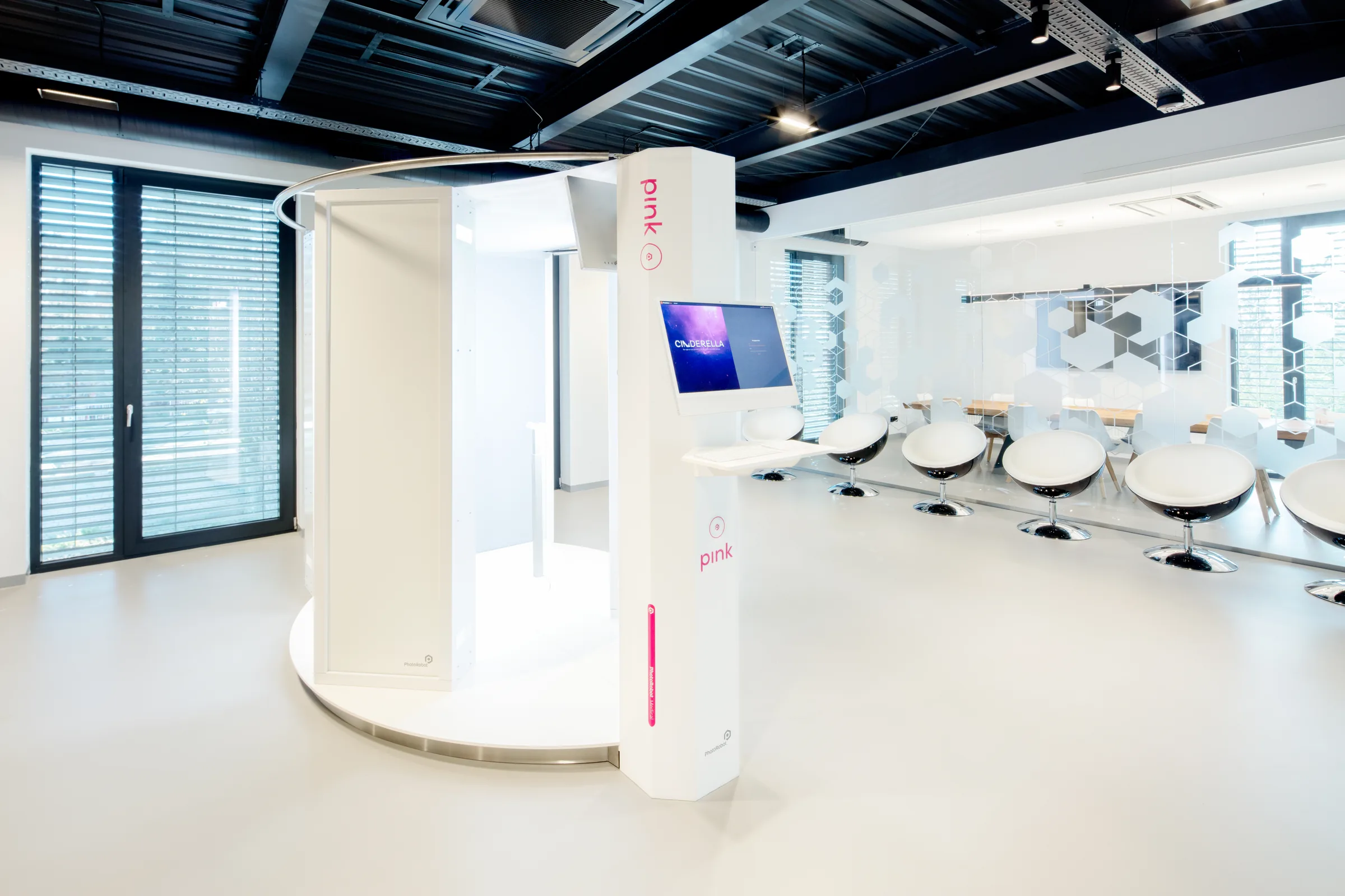 pink — the medical photographer robot, full showroom view