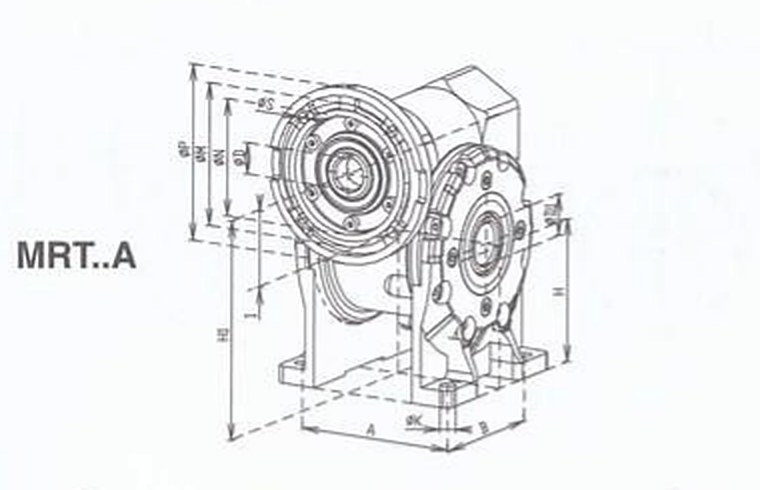 MRT..A axonometric drawing with dimension letters H, H1, A